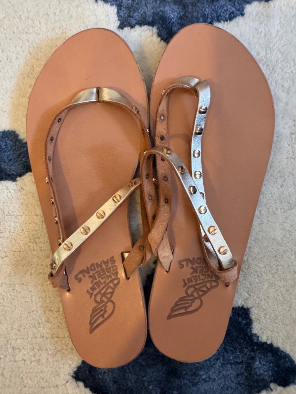 Ancient Greek Gold Grecian Flat Sandals Excellent Condition